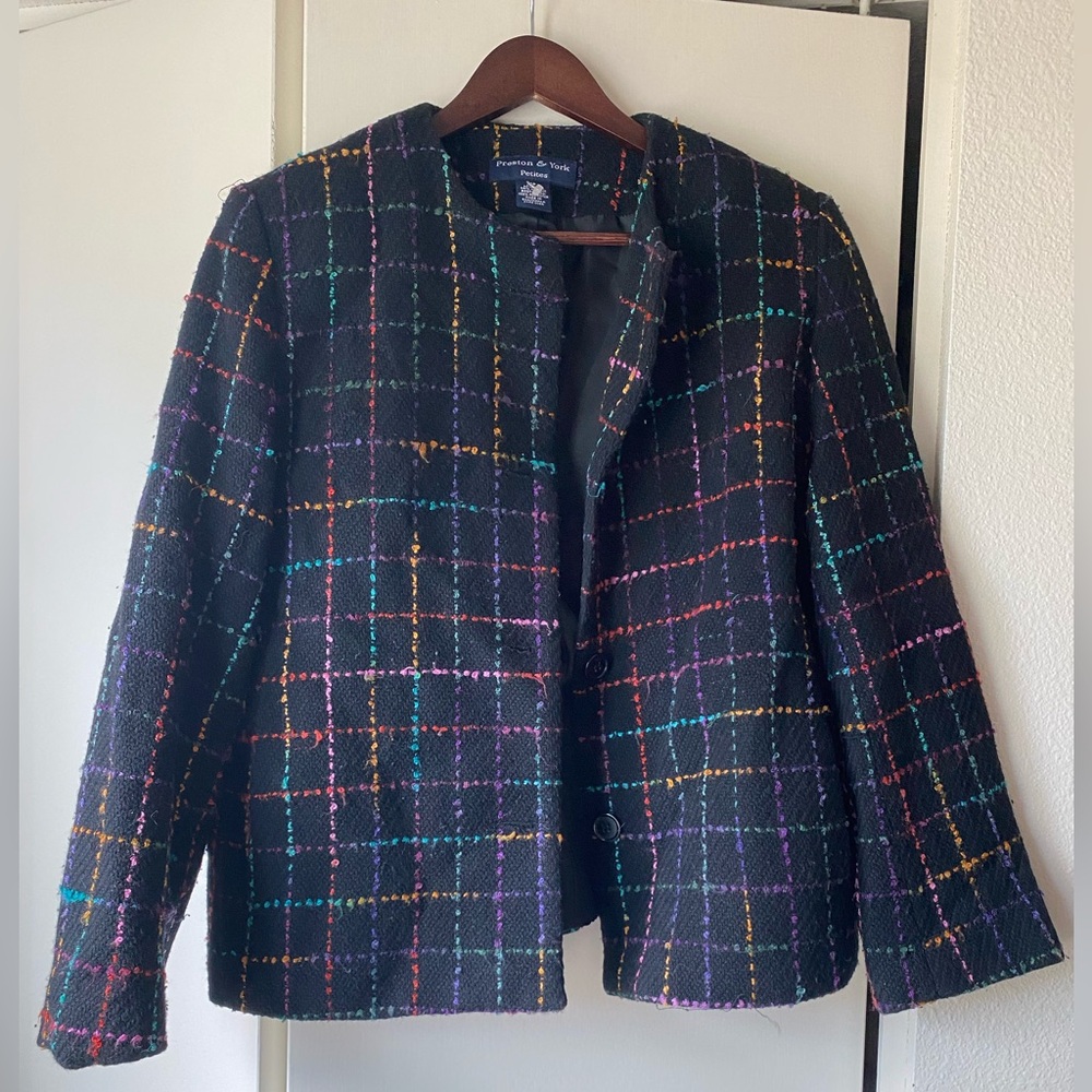Preston & York Black Multicolor Plaid Blazer